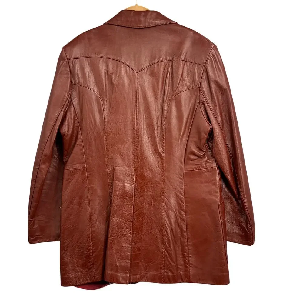 VTG Miller Western Leather Blazer Jacket Brown 42 Ranch Cowboy Classic Coat 70s